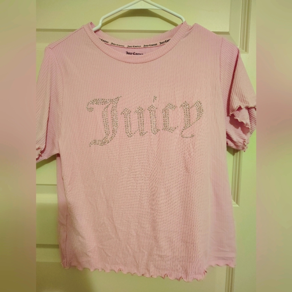 Juicy Couture Light Pink Tee with Sparkling Logo Scallop Sleeve Size XL